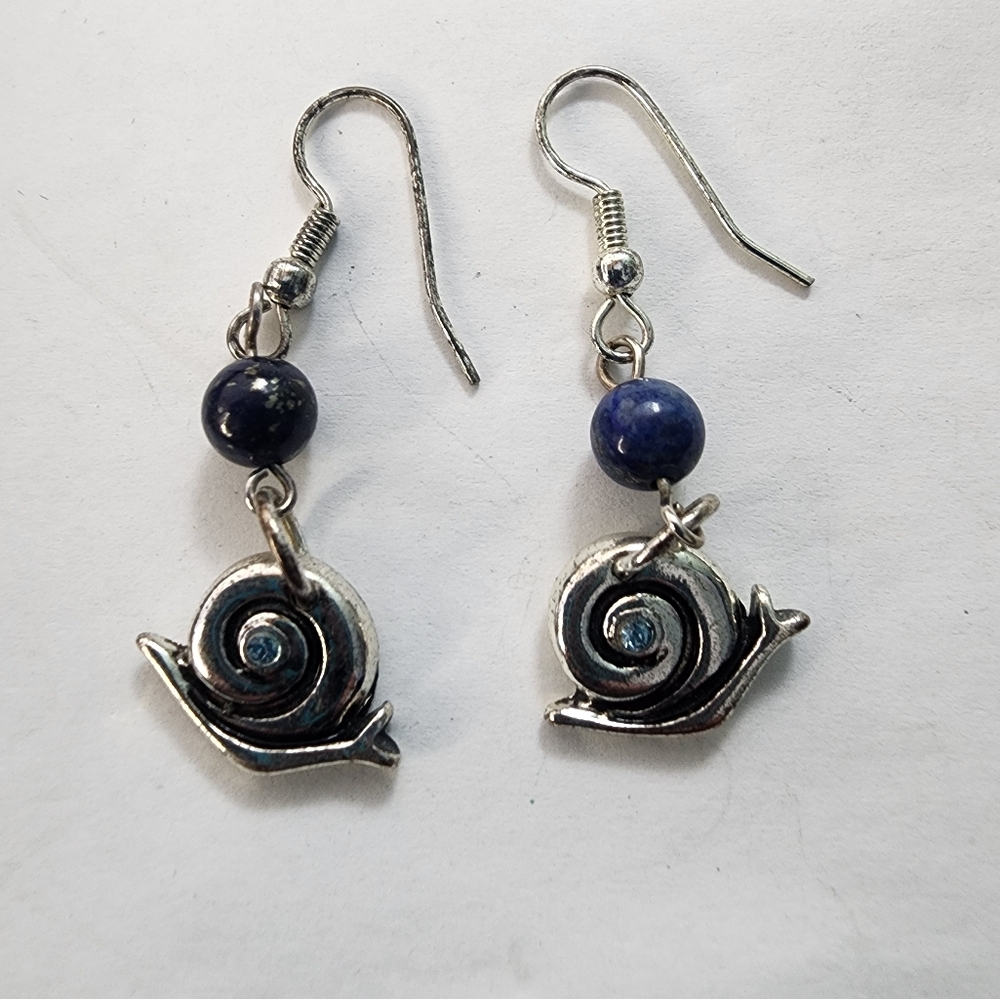 Silver and Lapis  Snail Earrings